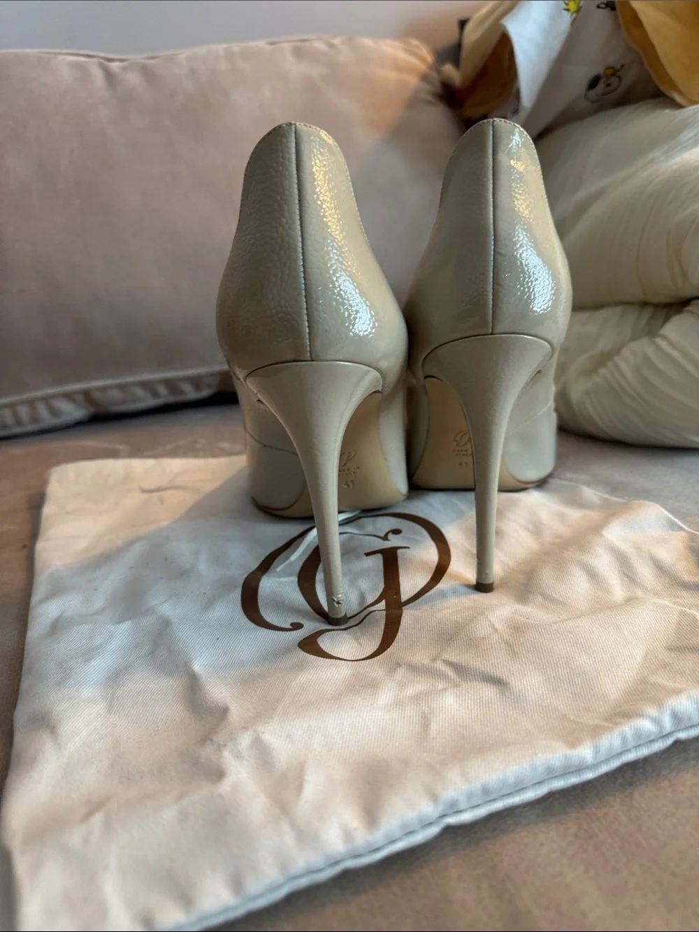 M. Gemi Cream Pointed-Toe Leather Pumps